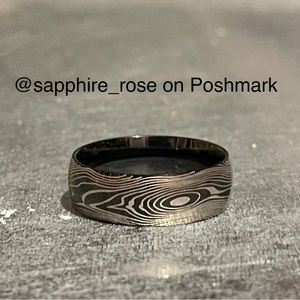 Black Titanium Wood Grain Pattern Mens Wedding Rings Jewelry for Men Rugged Band